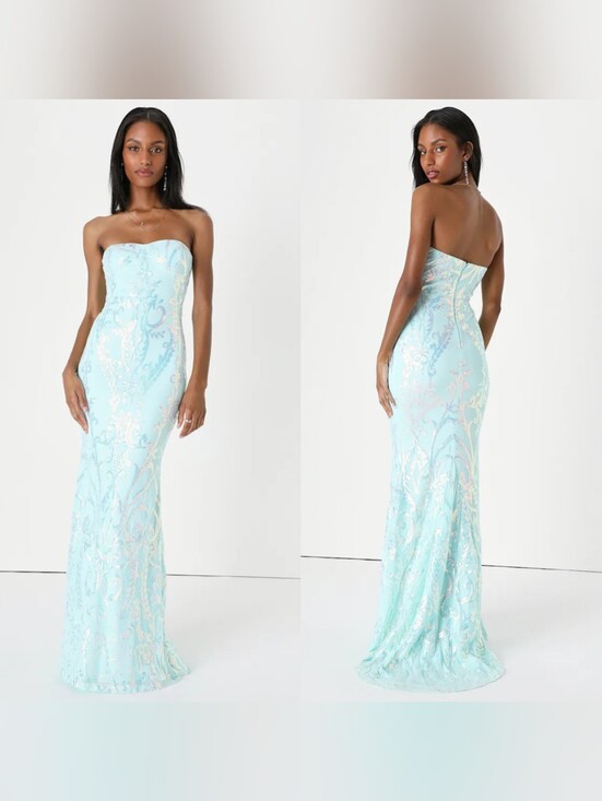 Lulus Dresses & Skirts - Lulus Made to Stun Light Blue Sequin Strapless Mermaid Maxi Dress XL Wedding